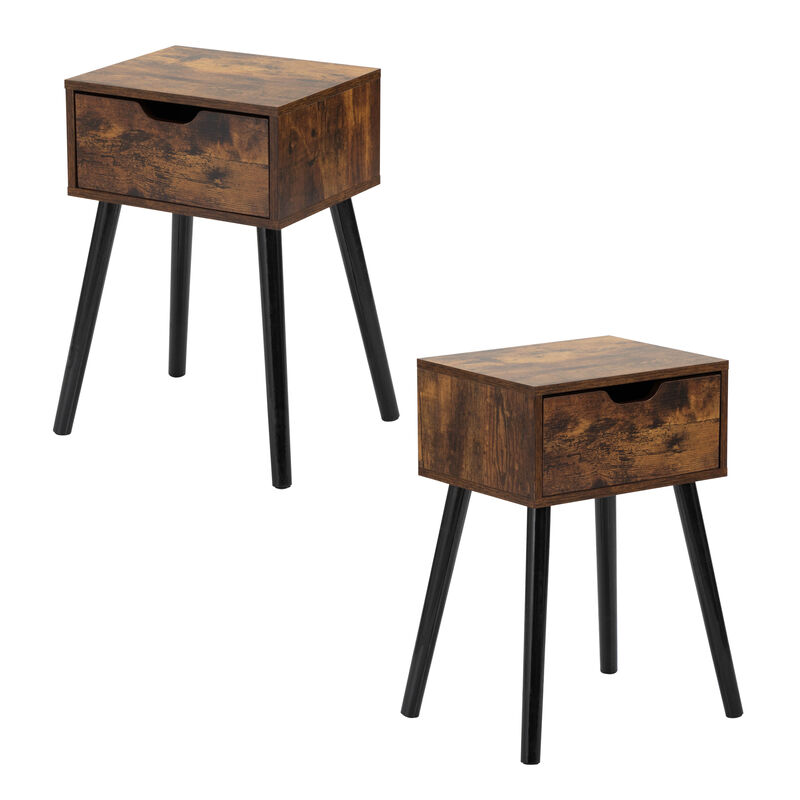 Mid-Century Industrial Nightstand with 1 Drawer for Bedroom