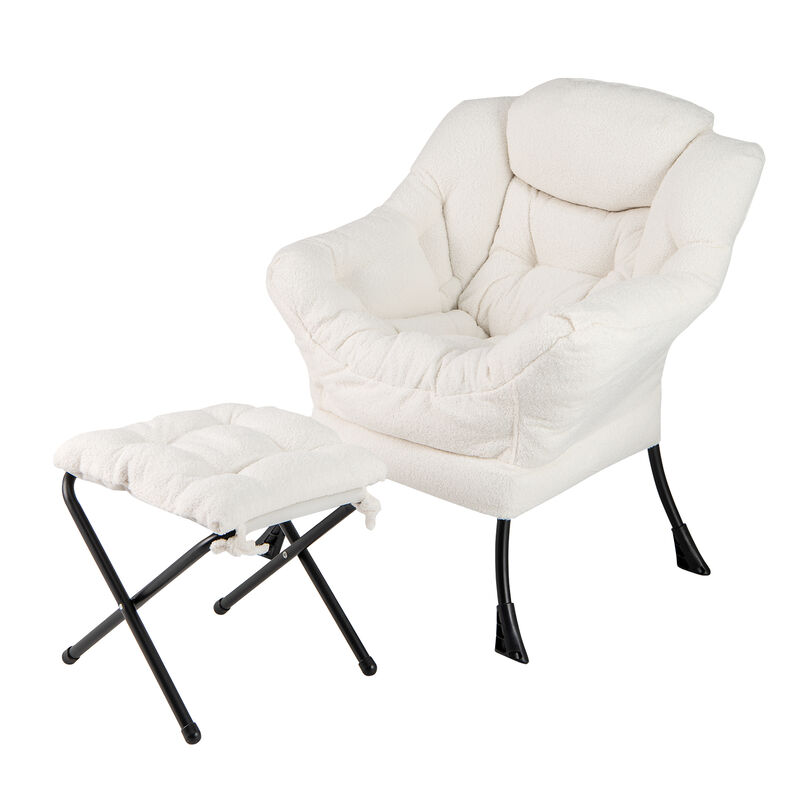 Modern Accent Chair with Folding Footrest and Removable Head Pillow