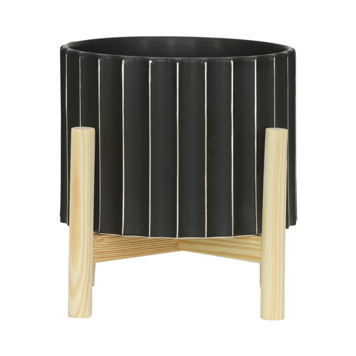 8" Cer Fluted Planter W/Stand