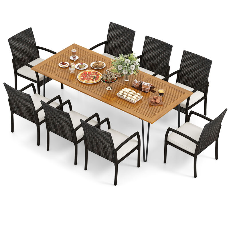 9 Pieces Outdoor Patio Dining Set with Soft Cushions and Square Table