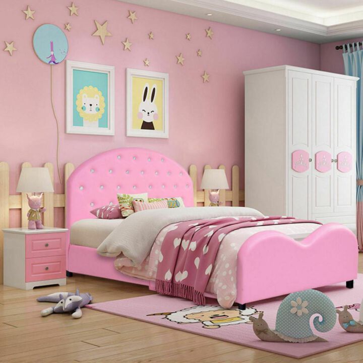 Hivvago Twin Size Upholstered Platform Toddler Bed with Wood Slat Support