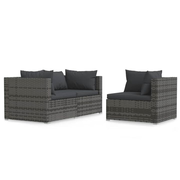 vidaXL 3 Piece Patio Lounge Set with Cushions Gray Poly Rattan