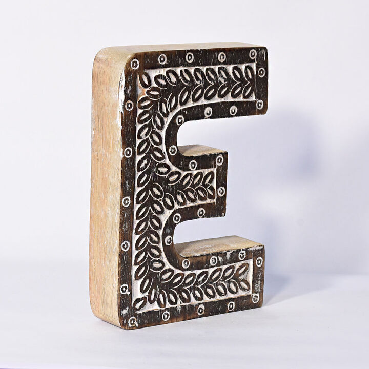 Vintage Natural Handmade Eco-Friendly "E" Alphabet Letter Block For Wall Mount & Table Top Décor
