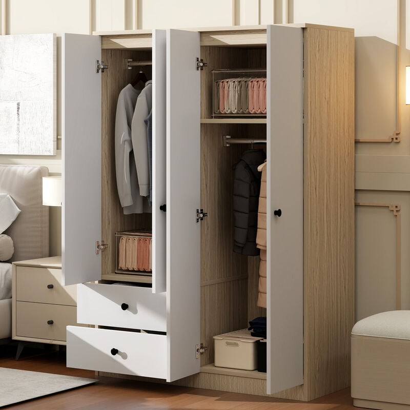 Merax 4 Doors Wardrobe Closet with Hanging Rod