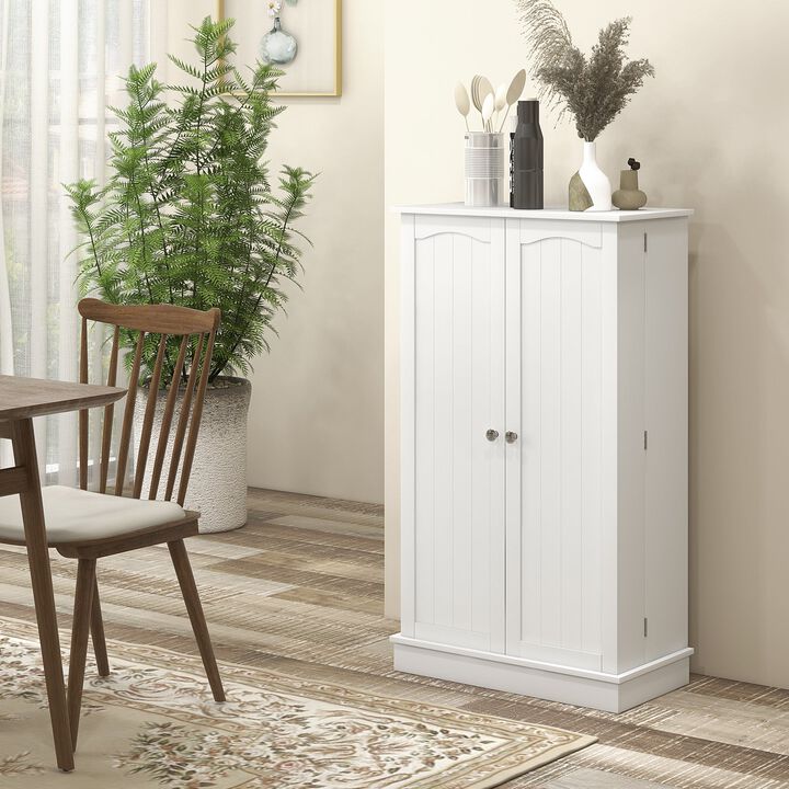 41" White Kitchen Pantry: 5-Tier, 12 Spice Racks, Adjustable Shelves