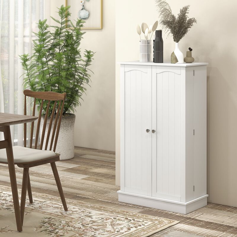 41" White Kitchen Pantry: 5-Tier, 12 Spice Racks, Adjustable Shelves