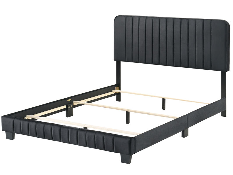 Lodi Velvet Upholstered Channel Tufted Queen Panel Bed