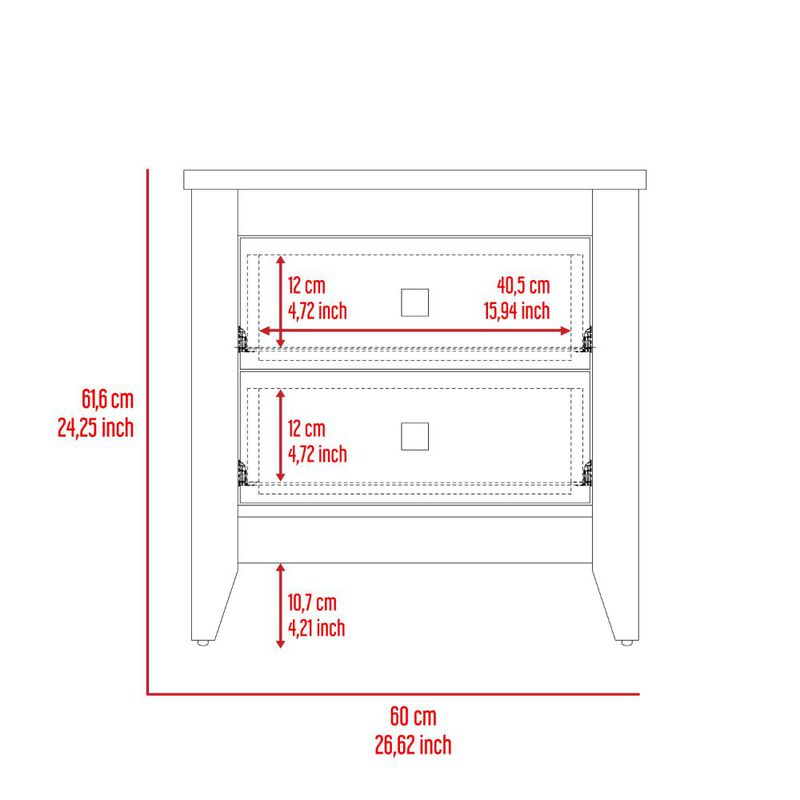 Streamdale Amara Nightstand, Two Shelves, Four Legs - White