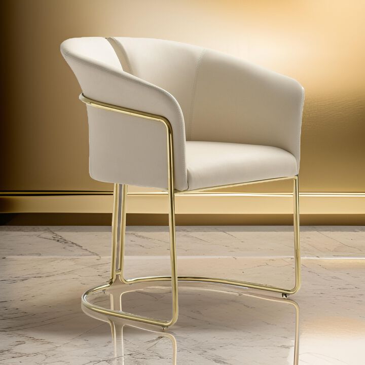 Cid Kan 23 Inch Dining Chair, Beige Vegan Leather, Stainless Steel, Wood - Benzara