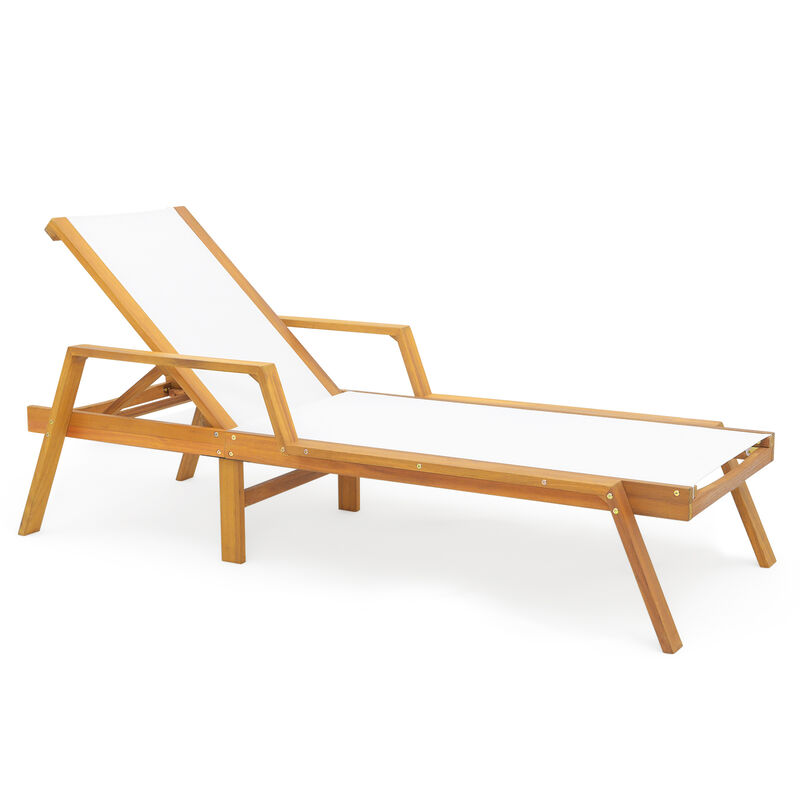 Patio Chaise Lounge Chair with Armrests and Fabric Seat for Backyard-White