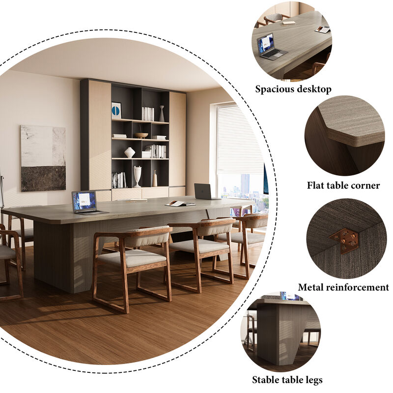 FUFU&GAGA Modern Office Desk with Aesthetic Design, Grey Oak Finish (118.1" W x 47.2" D x 29.53" H), P2 MDF, Grey Oak Color