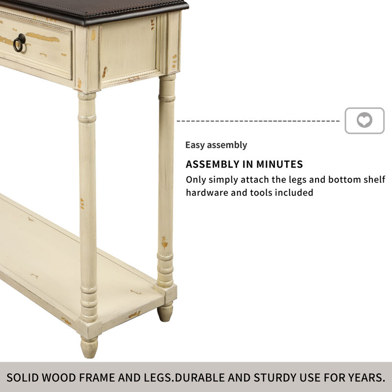 Console Table Sofa Table With Drawers For Entryway With Projecting Drawers And Long Shelf