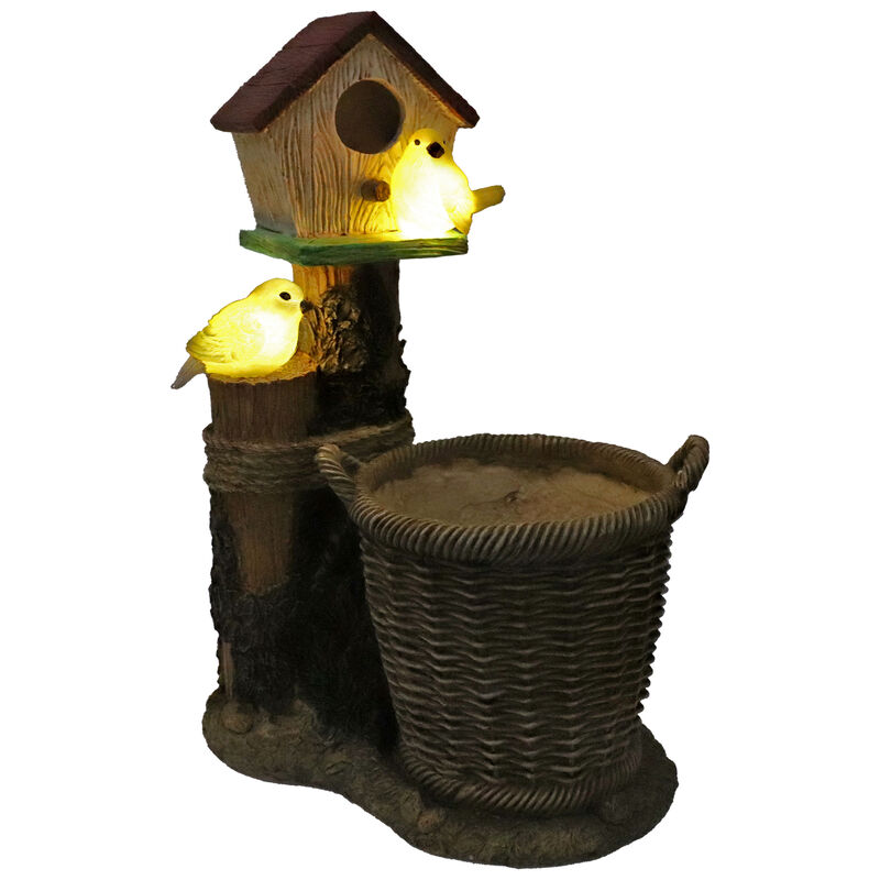 Sunnydaze Polyresin Bird House Planter Statue with Solar Lighted Birds