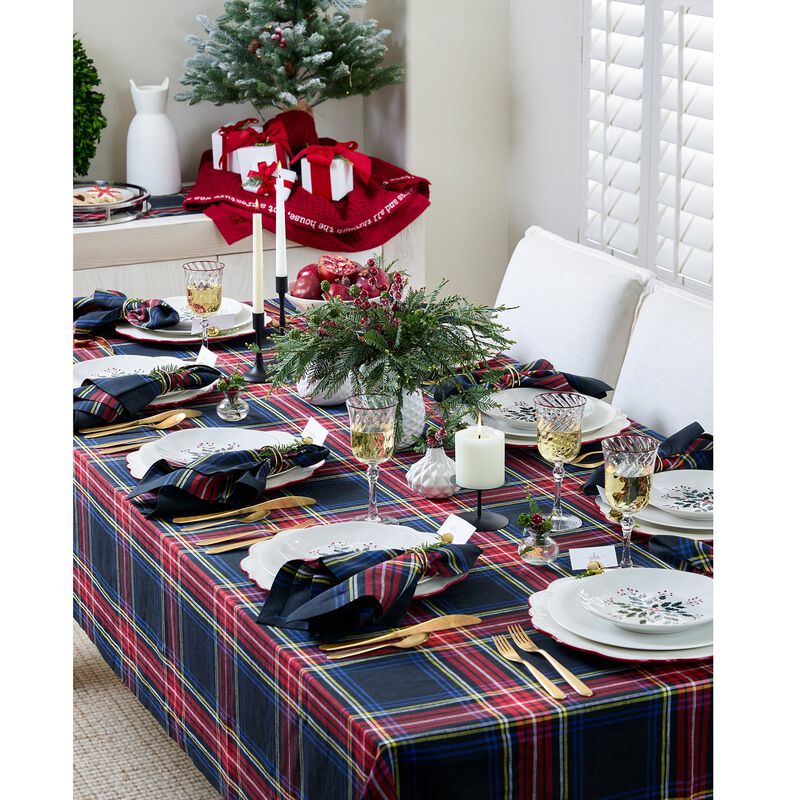 Solino Home 100% Pure Linen Tablecloth | Stewart Plaid for Spring and Easter