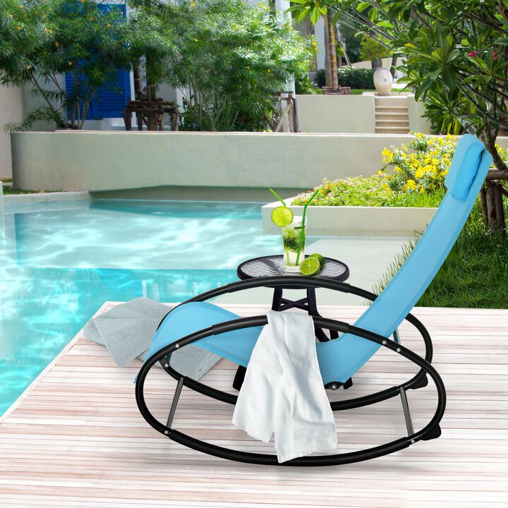 Light Blue Poolside Seat: Rocking Chaise Lounger with Headrest