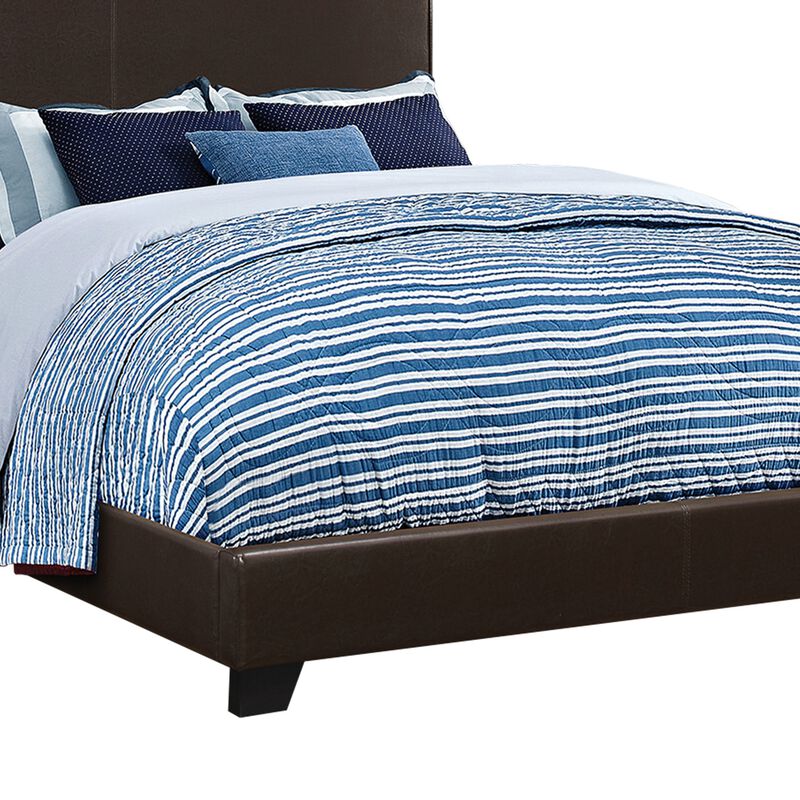 Vegan Faux Leather Upholstered Queen Size Platform Bed, Brown-Benzara