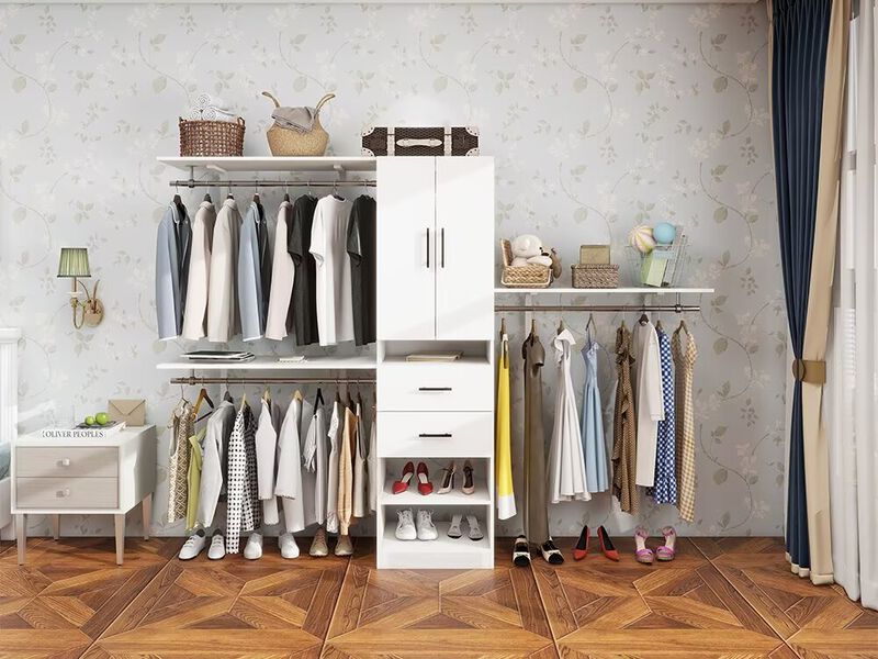 8ft Closet Organizers, Closet Storage system with 3 Shelf Towers, 2 Drawers, 2 Door White Free Standing Closet and Built in Closet Organizer Systems 95.6''Wx15.7''Dx70.8''H