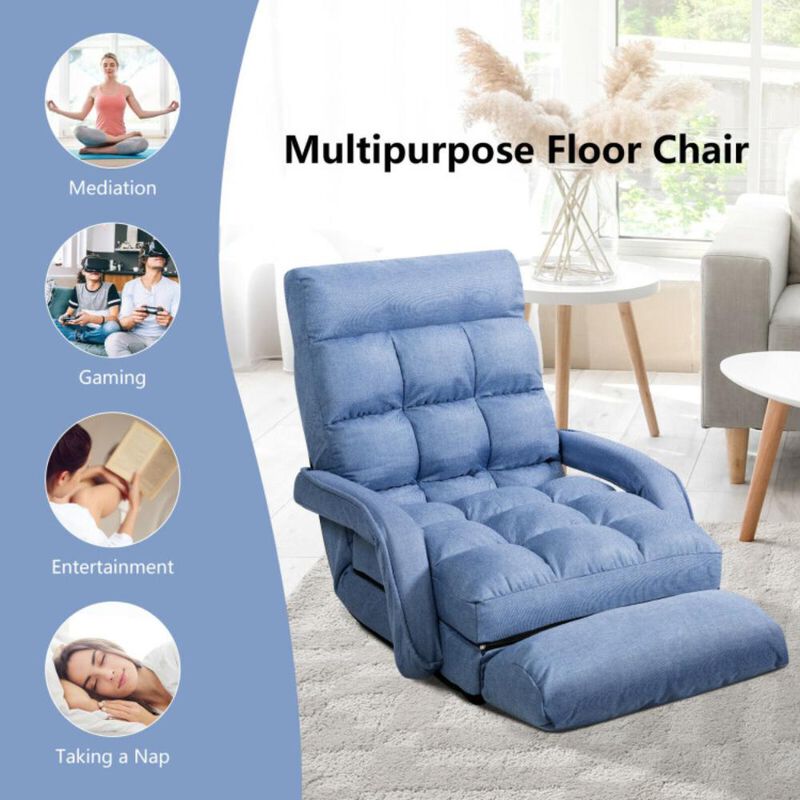Hivvago Folding Lazy Floor Chair Sofa with Armrests and Pillow