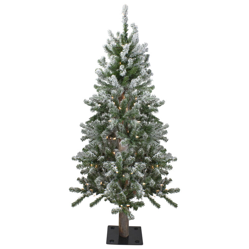 4ft Pre-Lit Flocked Alpine Artificial Christmas Tree  Clear Lights