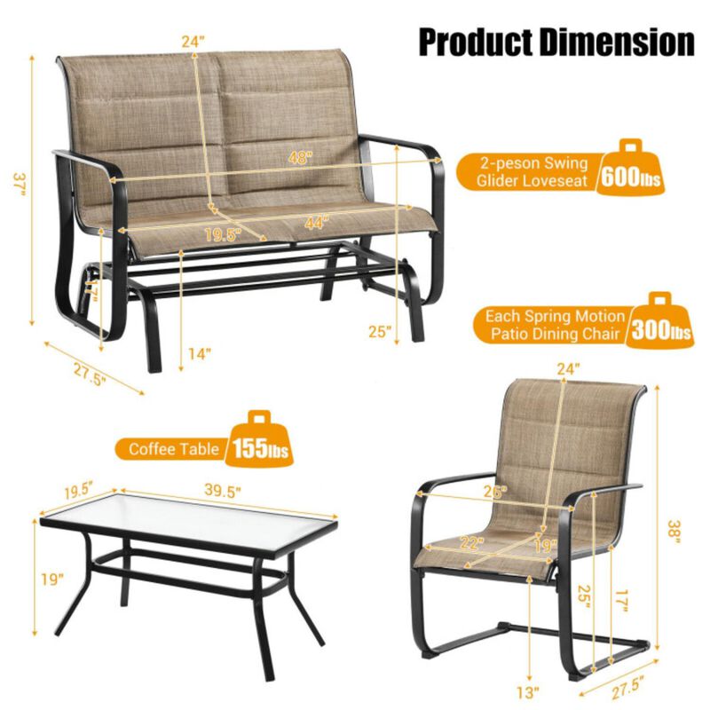 Hivvago 4 Pieces Outdoor Patio Furniture Set with Padded Glider Loveseat and Coffee Table