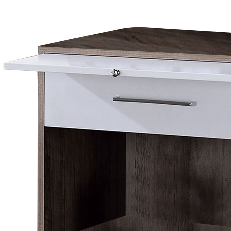 Wooden Accent Table with Open Storage and Pull Out Tray, Brown and White-Benzara
