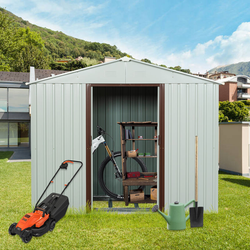 Hivvago 8ft x 4ft Outdoor Metal Garden Storage Shed with Lockable Sliding Door