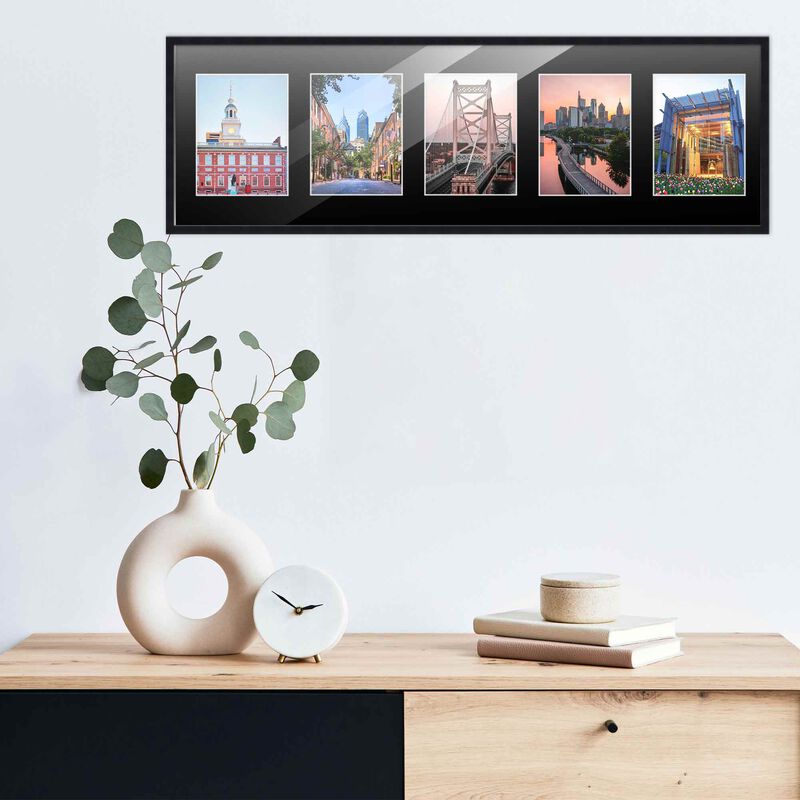 7.5x23.5 Wood Collage Frame with Black Mat For 5 4x6 Pictures