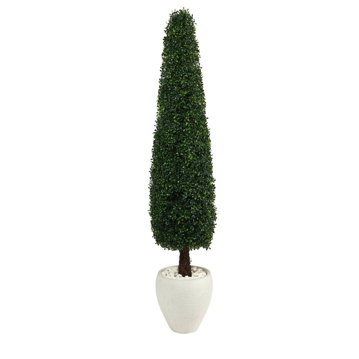 Nearly Natural 63-in Boxwood Topiary Artificial Tree in White Planter UV Resistant (Indoor/Outdoor)