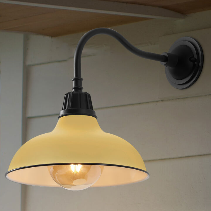 Aurora Farmhouse Industrial Indoor/Outdoor Iron LED Gooseneck Arm Outdoor Sconce