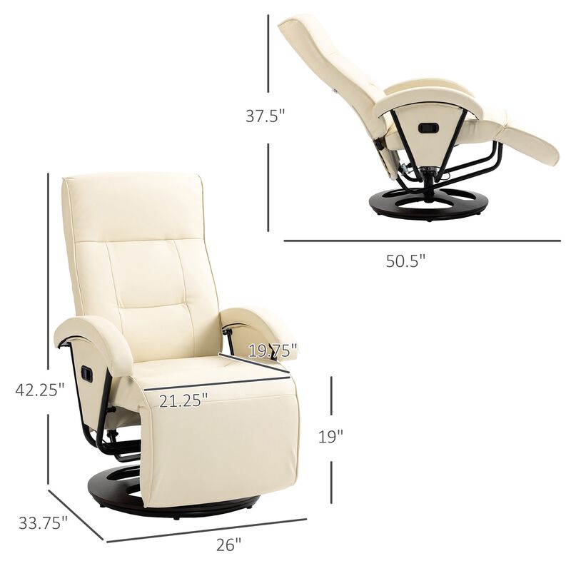Beige Swivel Recliner: 135° Adjustable, Padded Seat