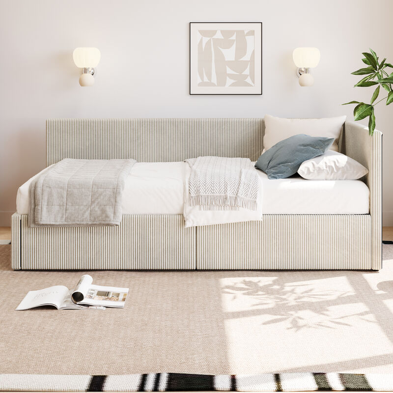 Merax L Shape Corner Bed Corduroy Daybed Bed
