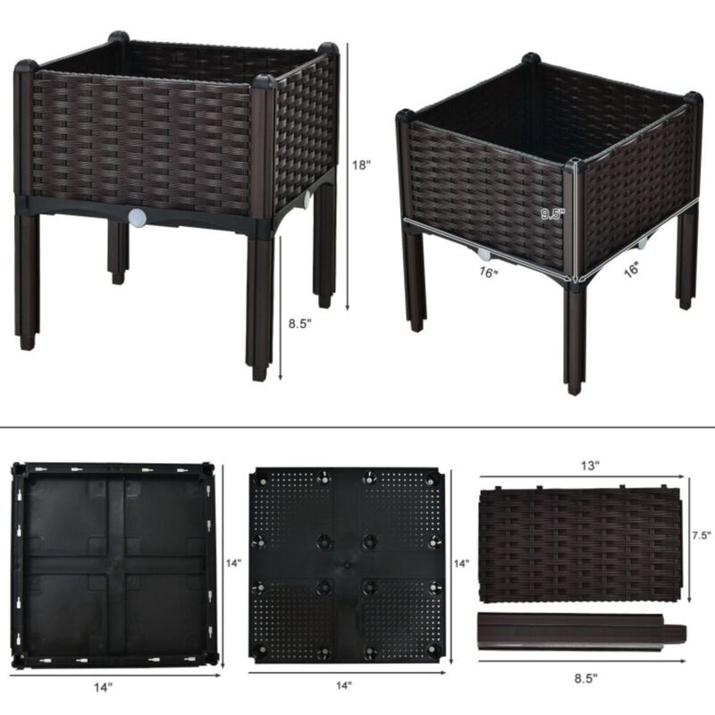 Hivvago 2 Set Elevated Plastic Raised Garden Bed Planter Kit for Flower Vegetable Grow-Brown