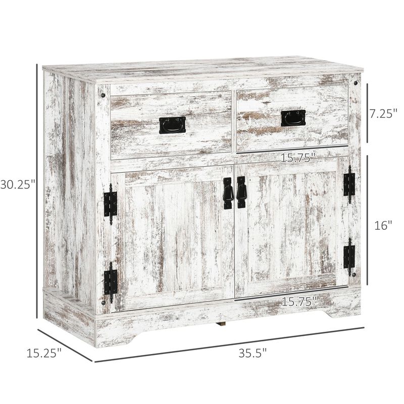 White Rustic Kitchen Storage: Cabinet with 2 Drawers & 2 Cupboards