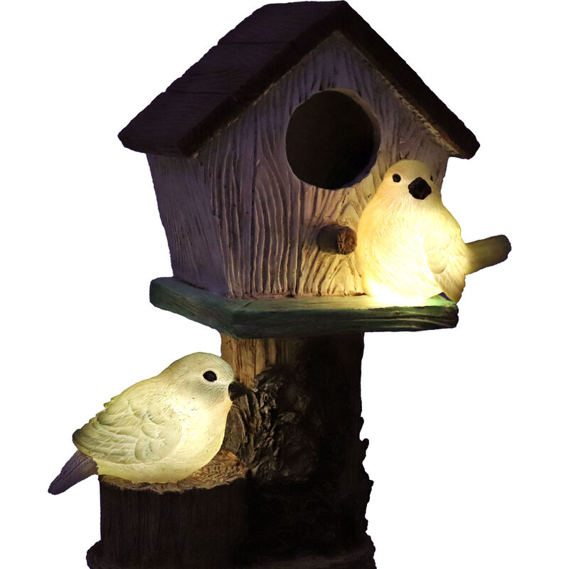 Sunnydaze Polyresin Bird House Planter Statue with Solar Lighted Birds
