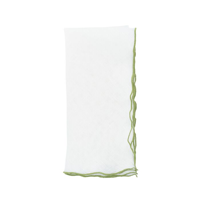Linen Napkins With Green Ruffled Edges, Set of 4