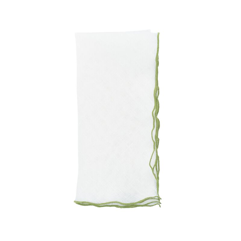 Linen Napkins With Green Ruffled Edges, Set of 4