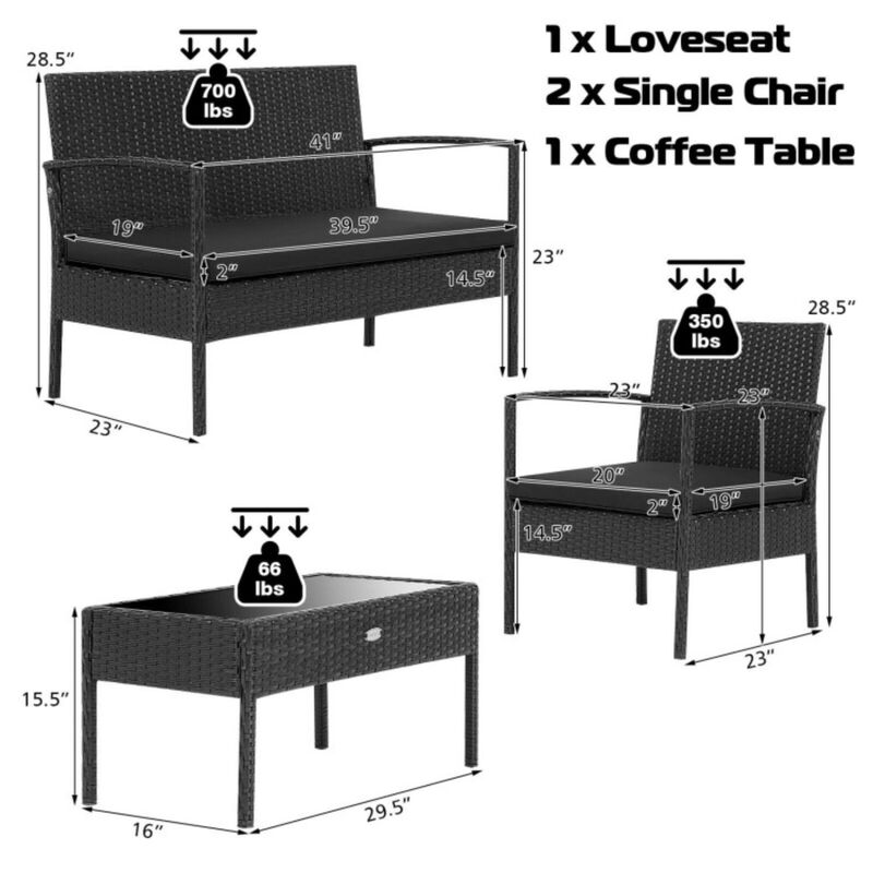 Hivvago 4 Pieces Patio Rattan Furniture Set with Cushion