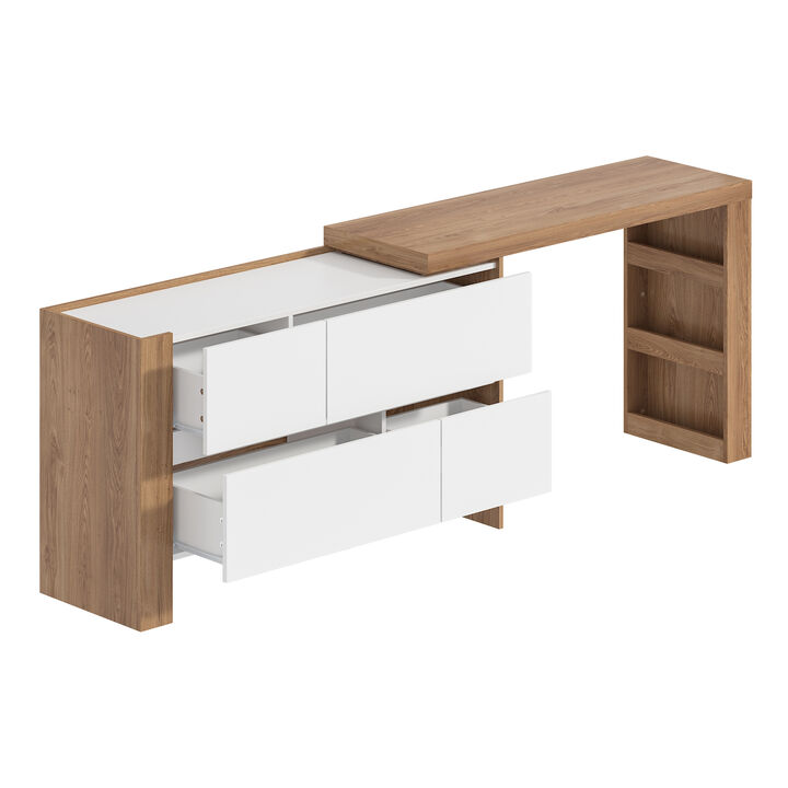 FUFU&GAGA Modern Office Desk with Ample Storage – Dimensions: 83.8” L x 15.7” W x 29.5” H – White and Brown