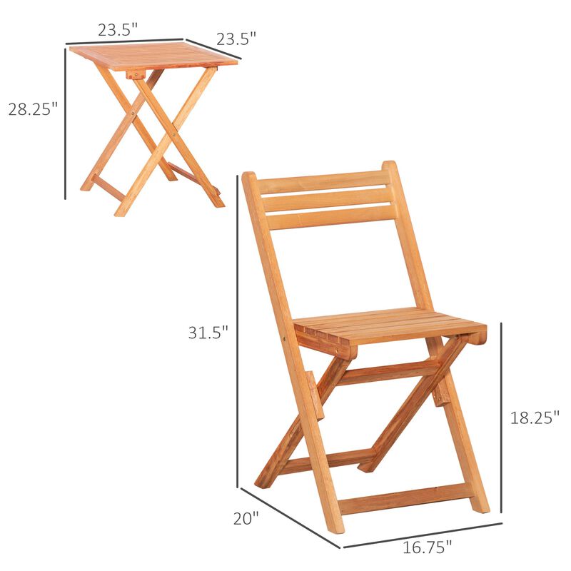Teak Bistro Set: 3-Piece Folding Outdoor Chairs and Table