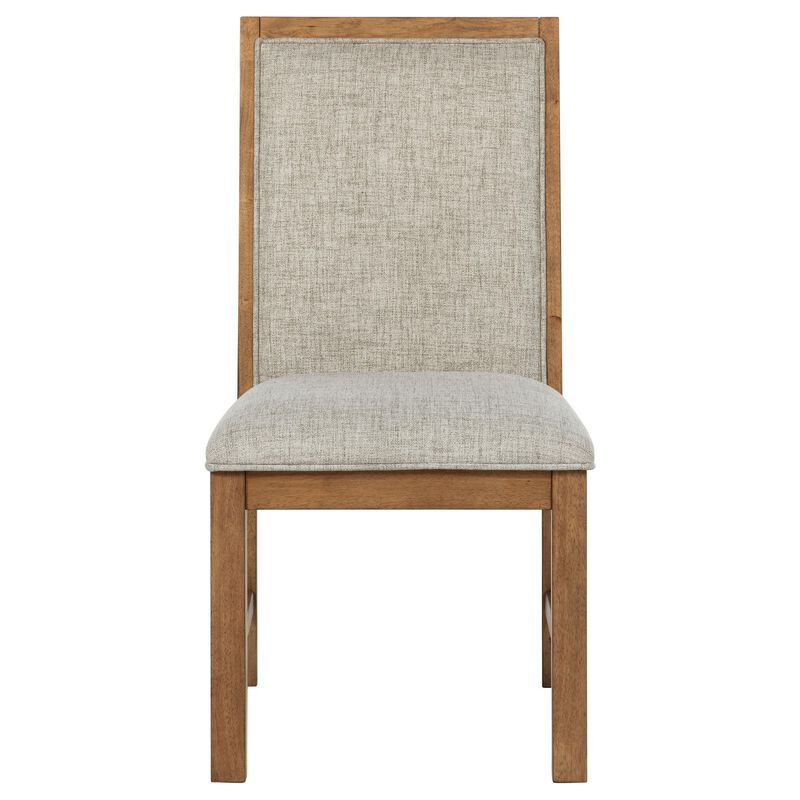 Rune Dining Side Chair Set of 2, Brown Asian Hardwood, Beige Fabric - Benzara