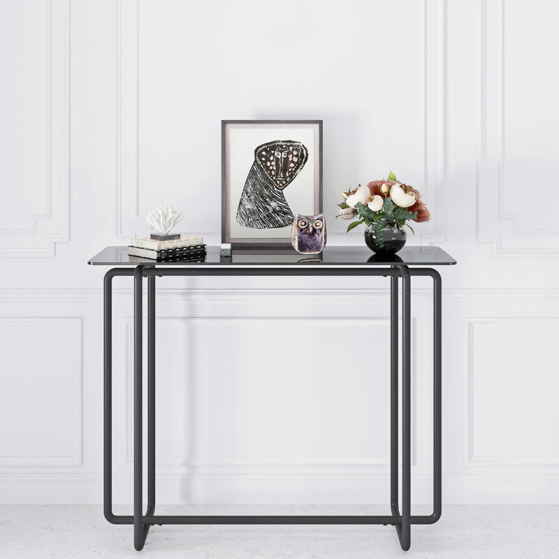 Black Console Table with Double Tempered Glass Top
