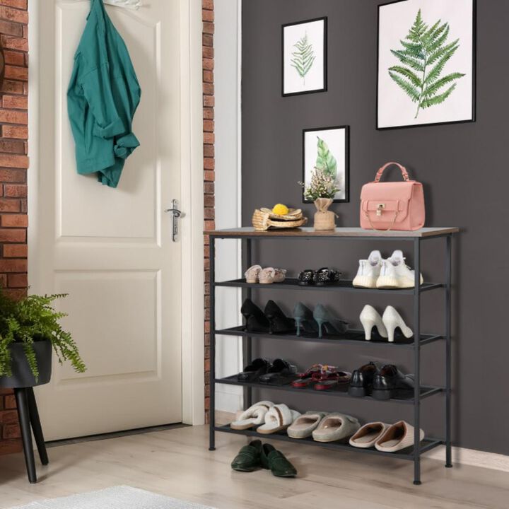 Hivvago Industrial Adjustable 5-Tier Metal Shoe Rack with 4 Shelves for 16-20 Pairs