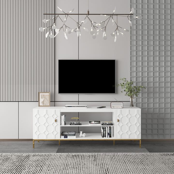 Black TV Stand Fits TVs up to 70 to 80 in. with Metal Support Legs