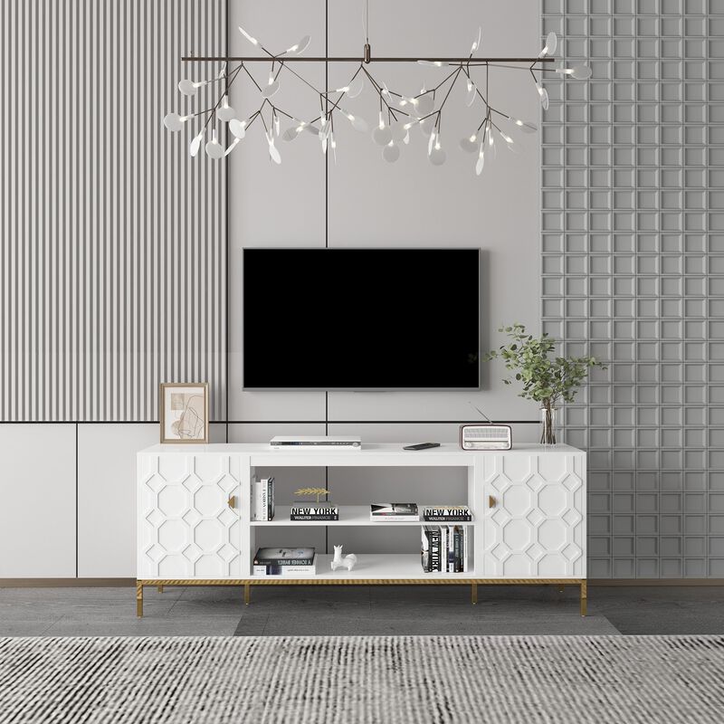 Black TV Stand Fits TVs up to 70 to 80 in. with Metal Support Legs