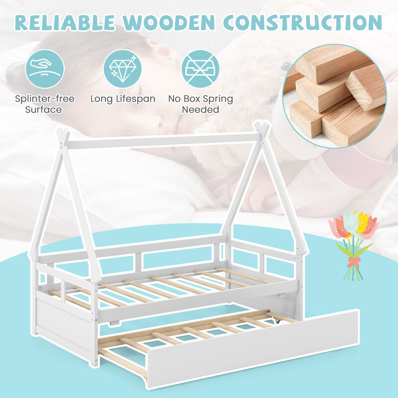 House Bed with Trundle and Safety Guardrail