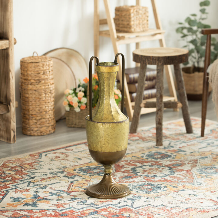 Decorative Antique Style Metal Jug Floor Vase with 2 Handles - Vintage Inspired Rustic Design for Entryway, Living Room, or Dining Room - 26 in Tall Elegant Home Decor Accent - Classic Metal Vase