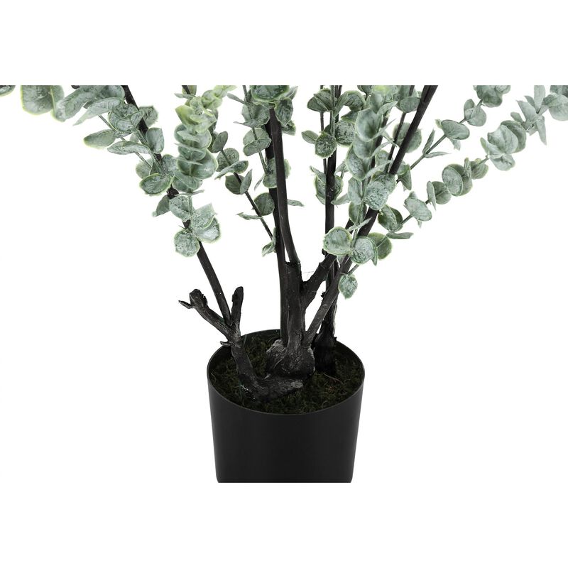 Monarch Specialties I 9561 - Artificial Plant, 44" Tall, Eucalyptus Tree, Indoor, Faux, Fake, Floor, Greenery, Potted, Real Touch, Decorative, Green Leaves, Black Pot