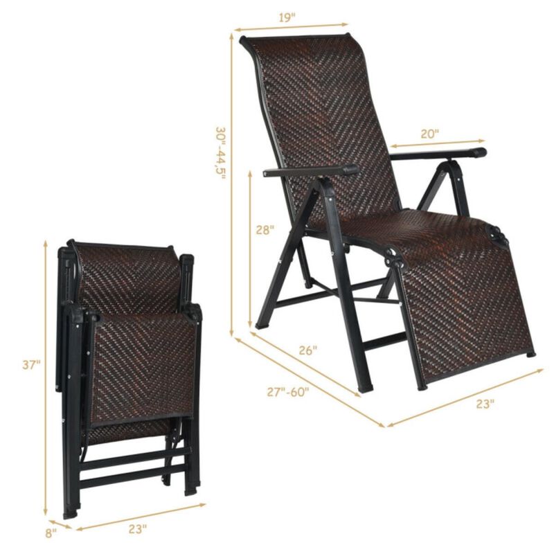 Hivvago Patio Back Adjustable Rattan Folding Lounge Recliner