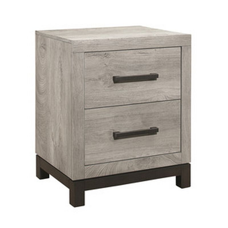 Deena 25 Inch Classic 2 Drawer Nightstand, Metal Handles, Wood Grain Gray-Benzara