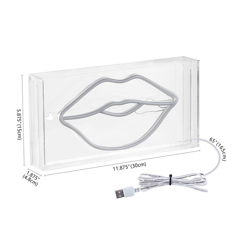 Lips 11.88" X 5.88" Contemporary Glam Acrylic Box USB Operated LED Neon Light